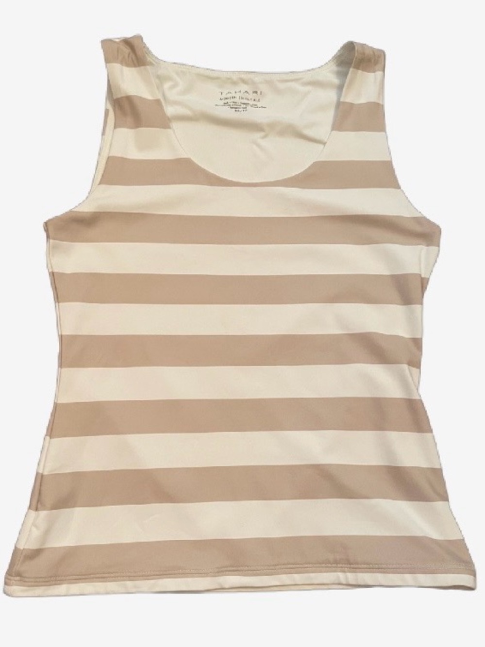 Tahari Cream and Tan Striped Scoop Tank